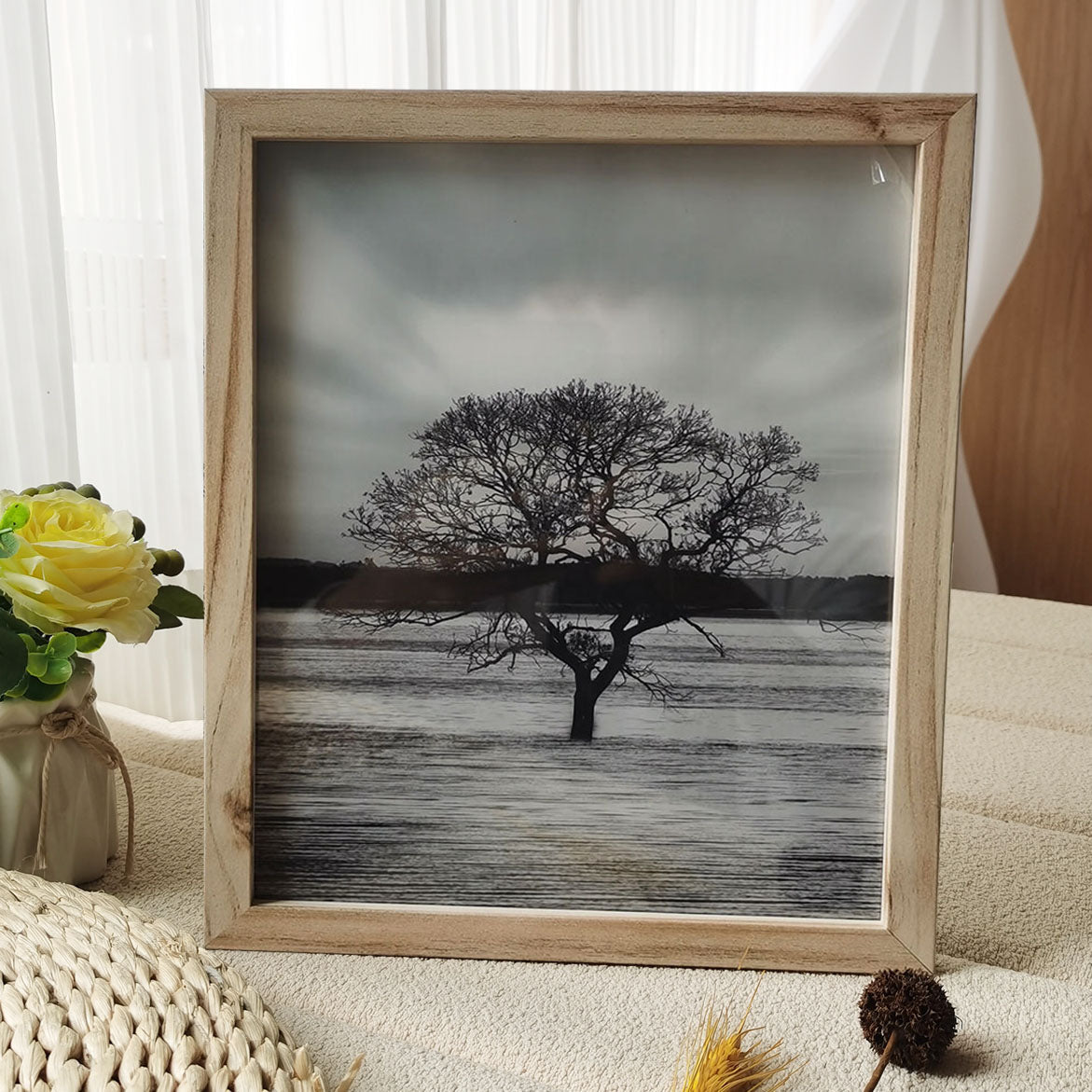 Wooden photo frame for wall hanging and tabletop picture display in multiple sizes